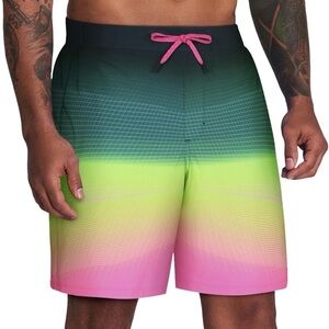 Under Armour Harbor Heritage Colorblock Swim Trunks Pink and Green Size Medium